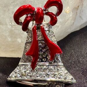 Authentic Swarovski Crystal & Red Christmas Bell Enamel Brooch Stamped
